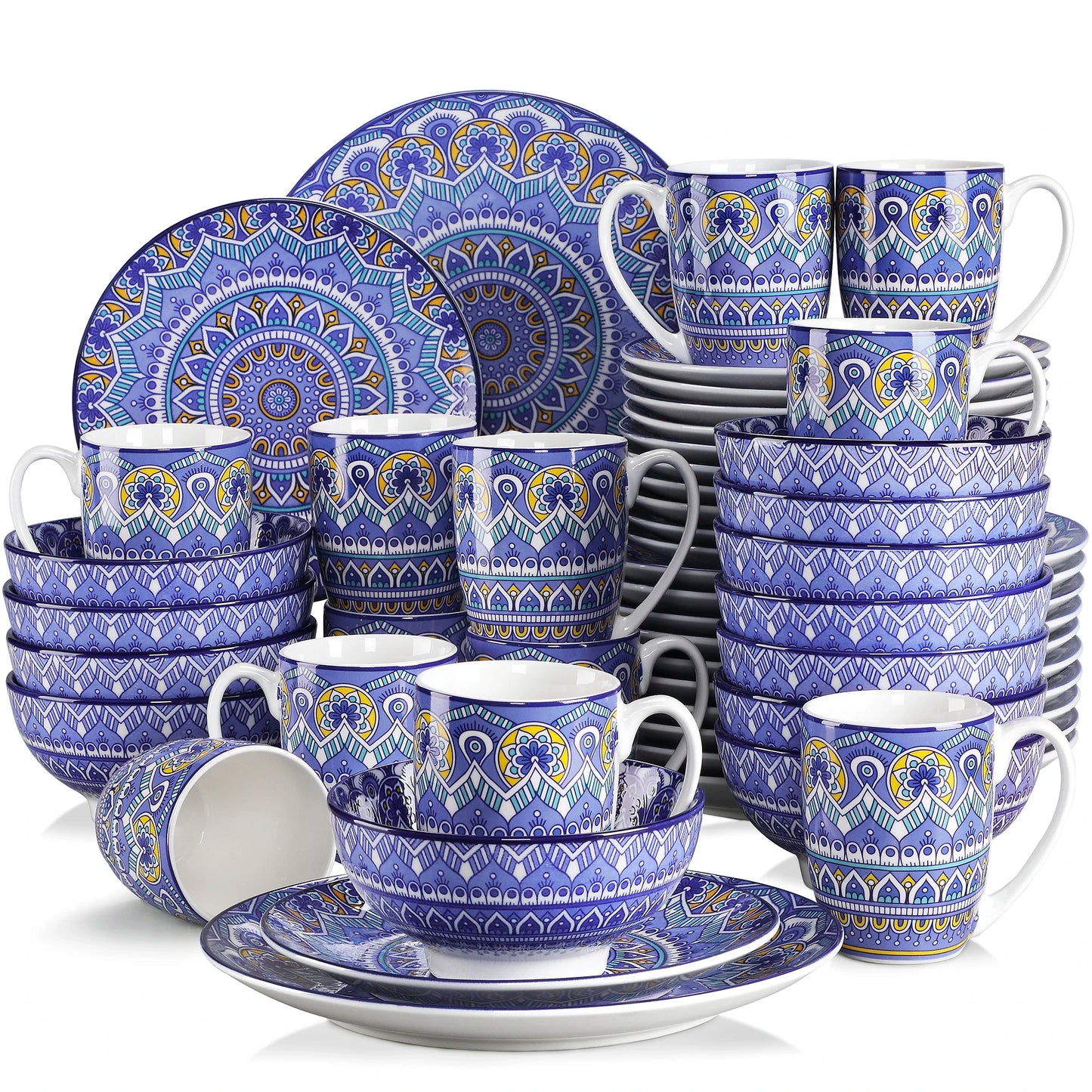 Vancasso 48-PCS Ceremic Plate Porcelain Dinnerware Set Bohemian Mandala.