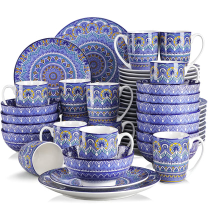 Vancasso 48-PCS Ceremic Plate Porcelain Dinnerware Set Bohemian Mandala.