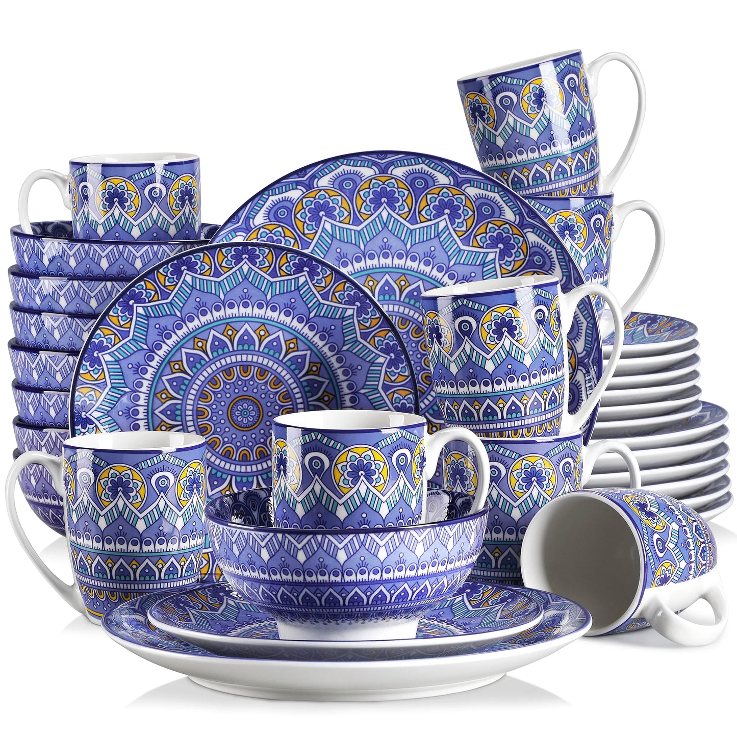 Vancasso 48-PCS Ceremic Plate Porcelain Dinnerware Set Bohemian Mandala.
