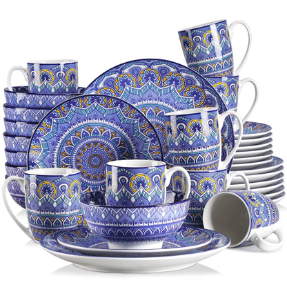 Vancasso 48-PCS Ceremic Plate Porcelain Dinnerware Set Bohemian Mandala.