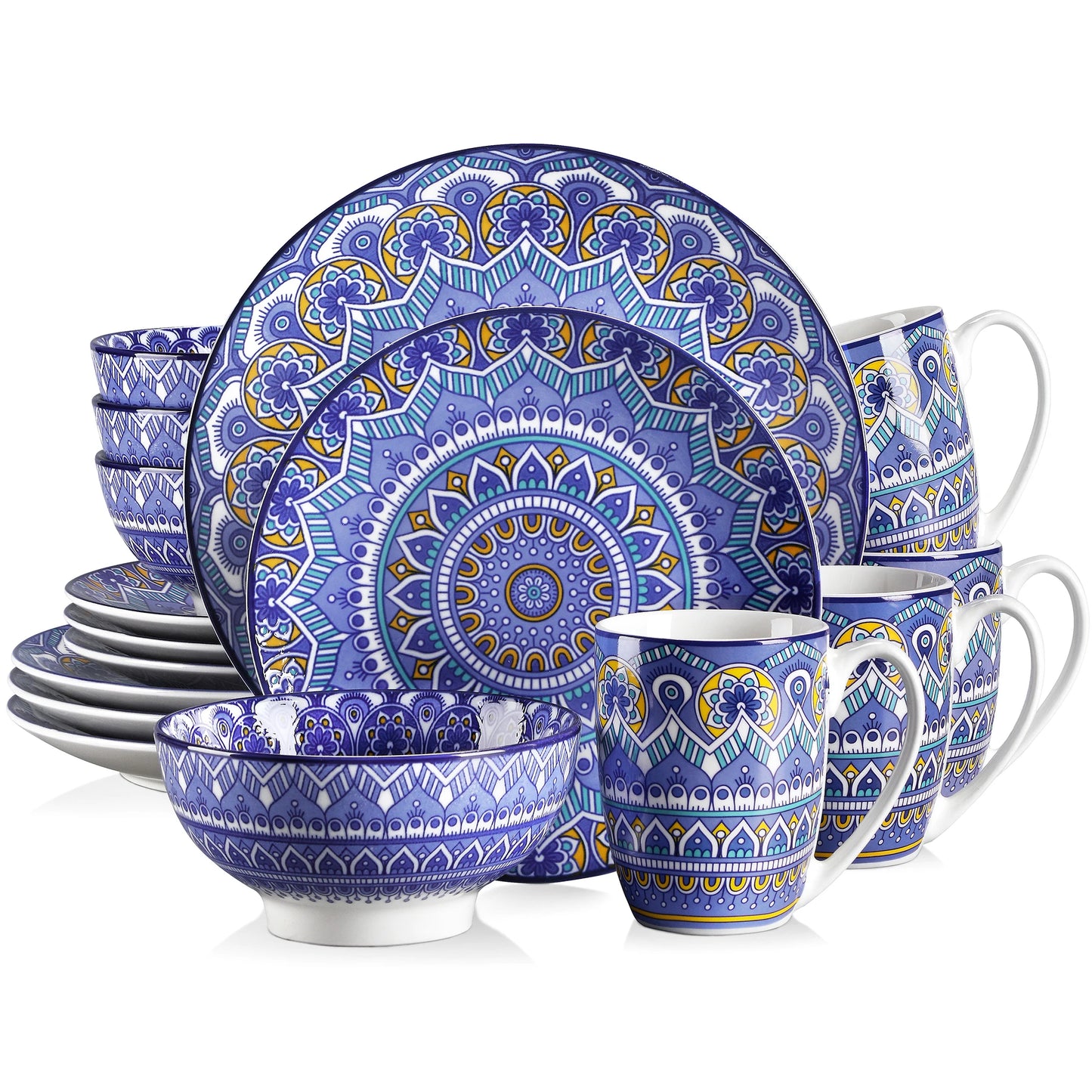 Vancasso 48-PCS Ceremic Plate Porcelain Dinnerware Set Bohemian Mandala.