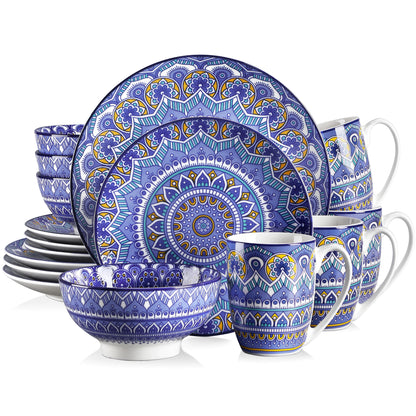 Vancasso 48-PCS Ceremic Plate Porcelain Dinnerware Set Bohemian Mandala.