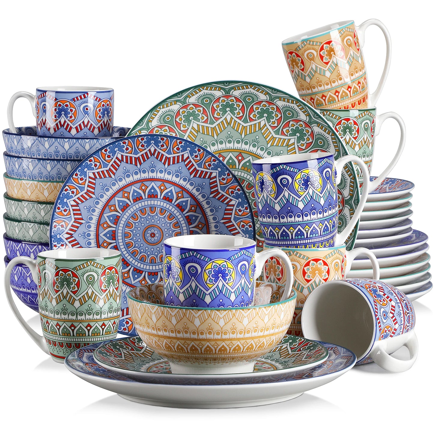 Vancasso 48-PCS Ceremic Plate Porcelain Dinnerware Set Bohemian Mandala.