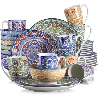 Vancasso 48-PCS Ceremic Plate Porcelain Dinnerware Set Bohemian Mandala.