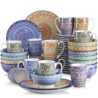 Vancasso 48-PCS Ceremic Plate Porcelain Dinnerware Set Bohemian Mandala.