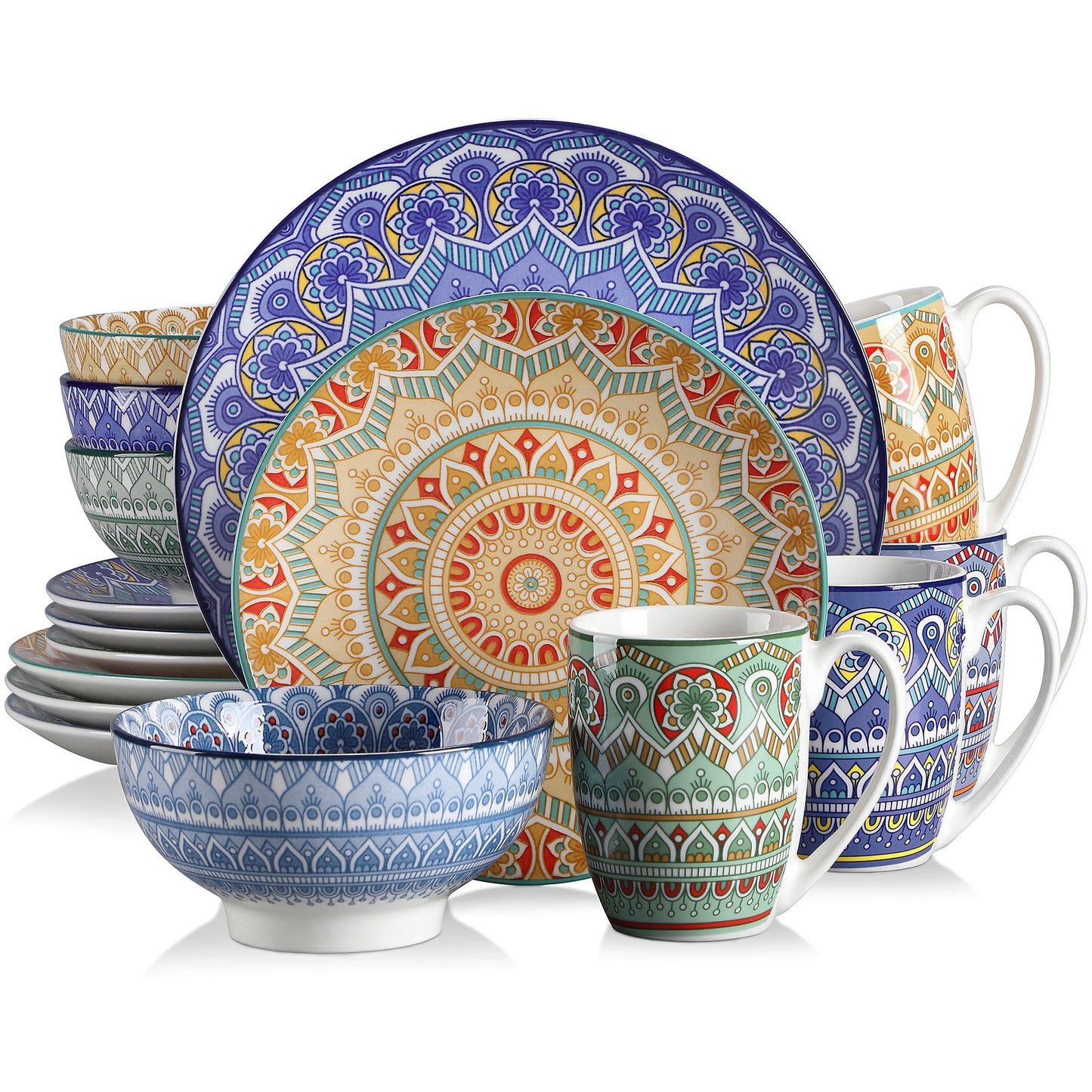 Vancasso 48-PCS Ceremic Plate Porcelain Dinnerware Set Bohemian Mandala.