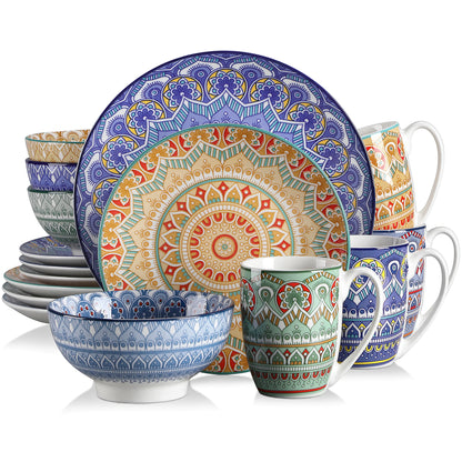 Vancasso 48-PCS Ceremic Plate Porcelain Dinnerware Set Bohemian Mandala.