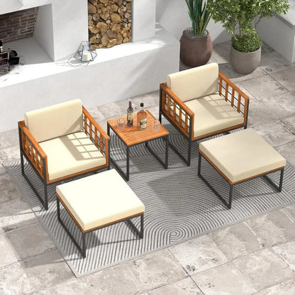 5 Pieces Acacia Wood Patio Furniture Set with Ottomans