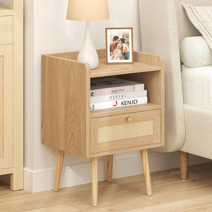Mid Century Modern Bed Side Table with Charging Station