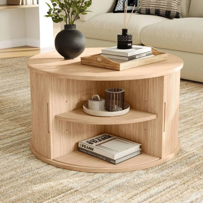 Drum Coffee Table with Sliding Tambour Door