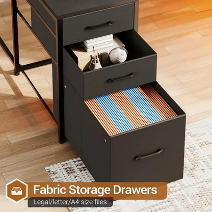 Reversible U-shaped Computer Desk with Power Socket and Storage Shelf