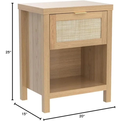 Set of 2 Farmhouse Night Stand with Drawer and Storage Shelf