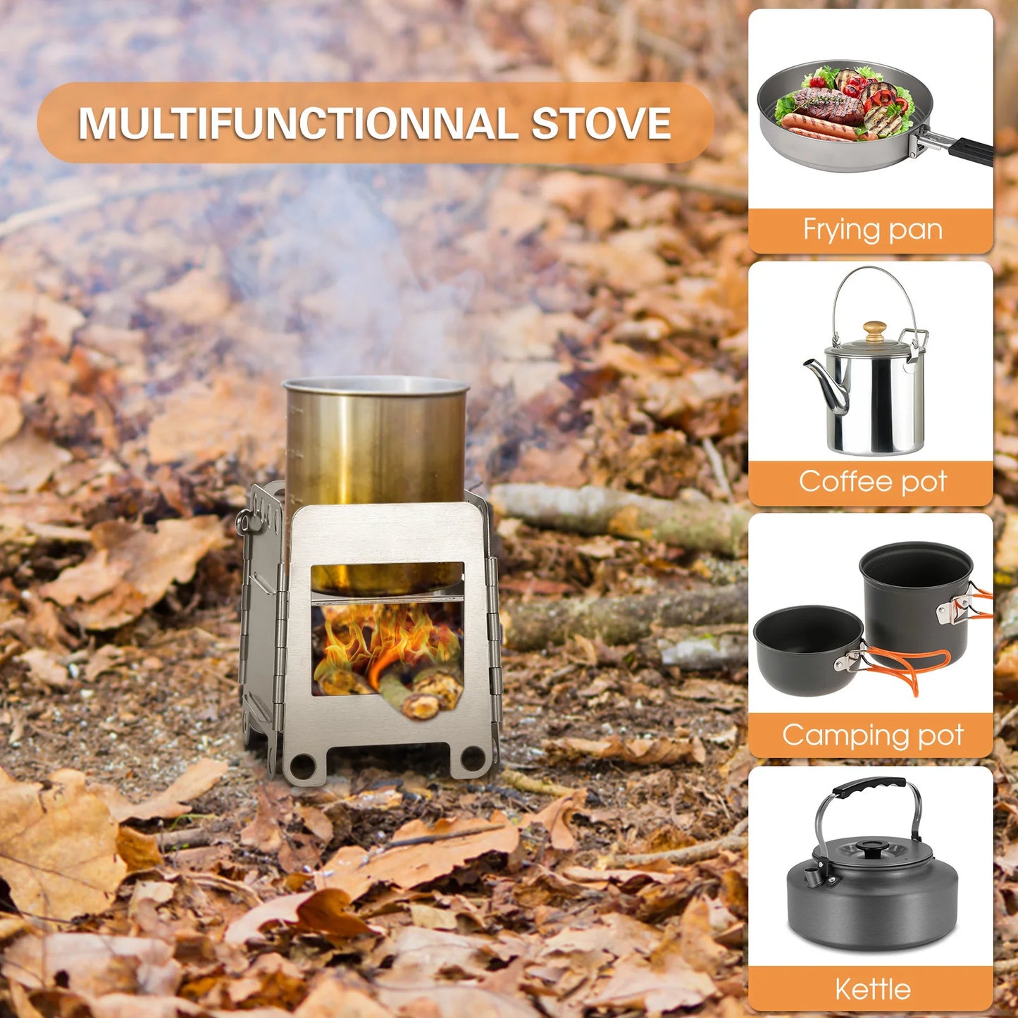 Portable Stainless Steel Lightweight Folding Wood Stove  Stove Outdoor Camping Cooking Picnic Backpacking Stove Mini Stove