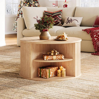 Drum Coffee Table with Sliding Tambour Door