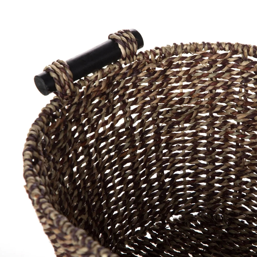 Oval Seagrass Storage Basket with Wooden Handles