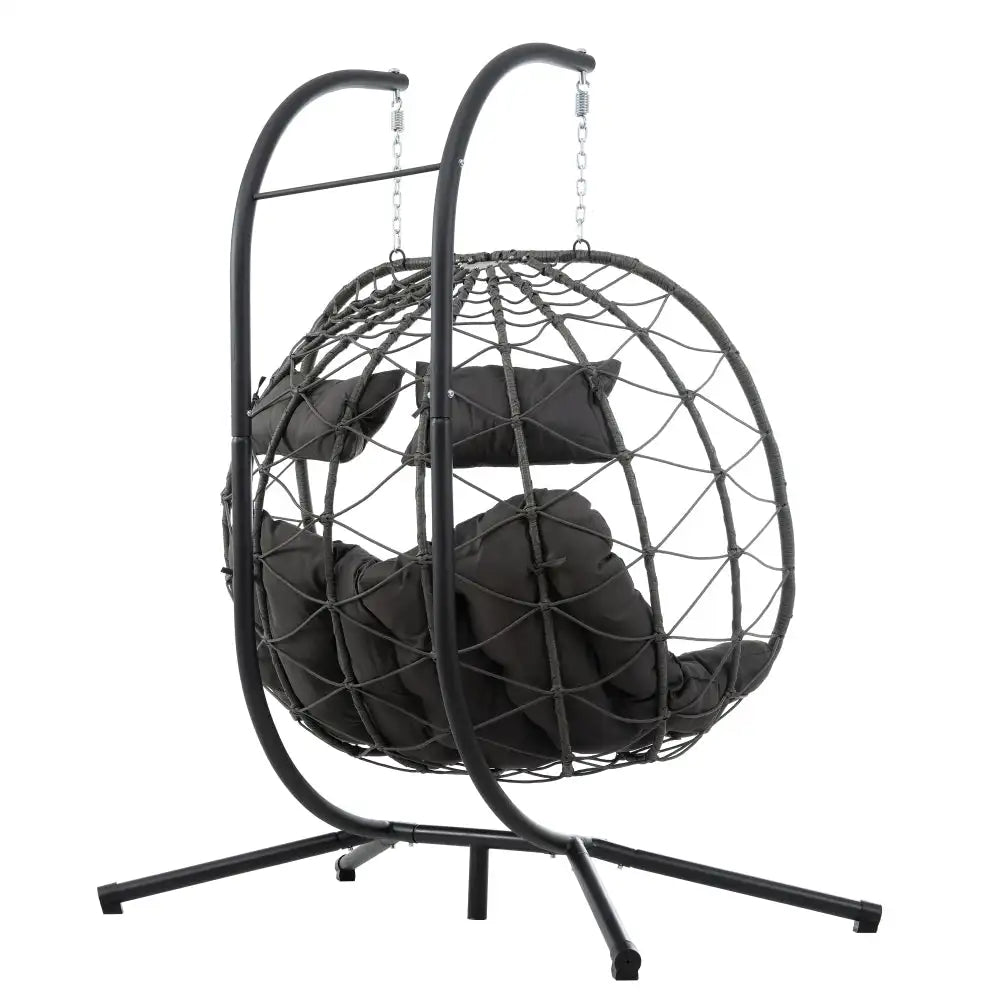 2 Persons Egg Chair with Stand Indoor Outdoor Swing Chair Patio Wicker Hanging Egg Chair Hanging Basket Chair with Stand for Bed