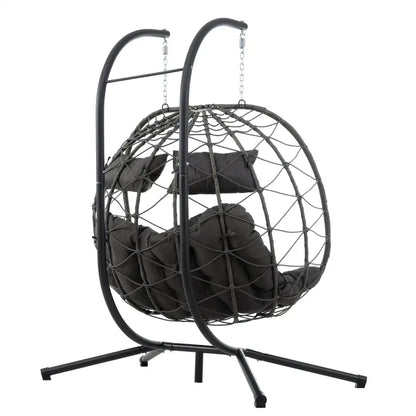 2 Persons Egg Chair with Stand Indoor Outdoor Swing Chair Patio Wicker Hanging Egg Chair Hanging Basket Chair with Stand for Bed