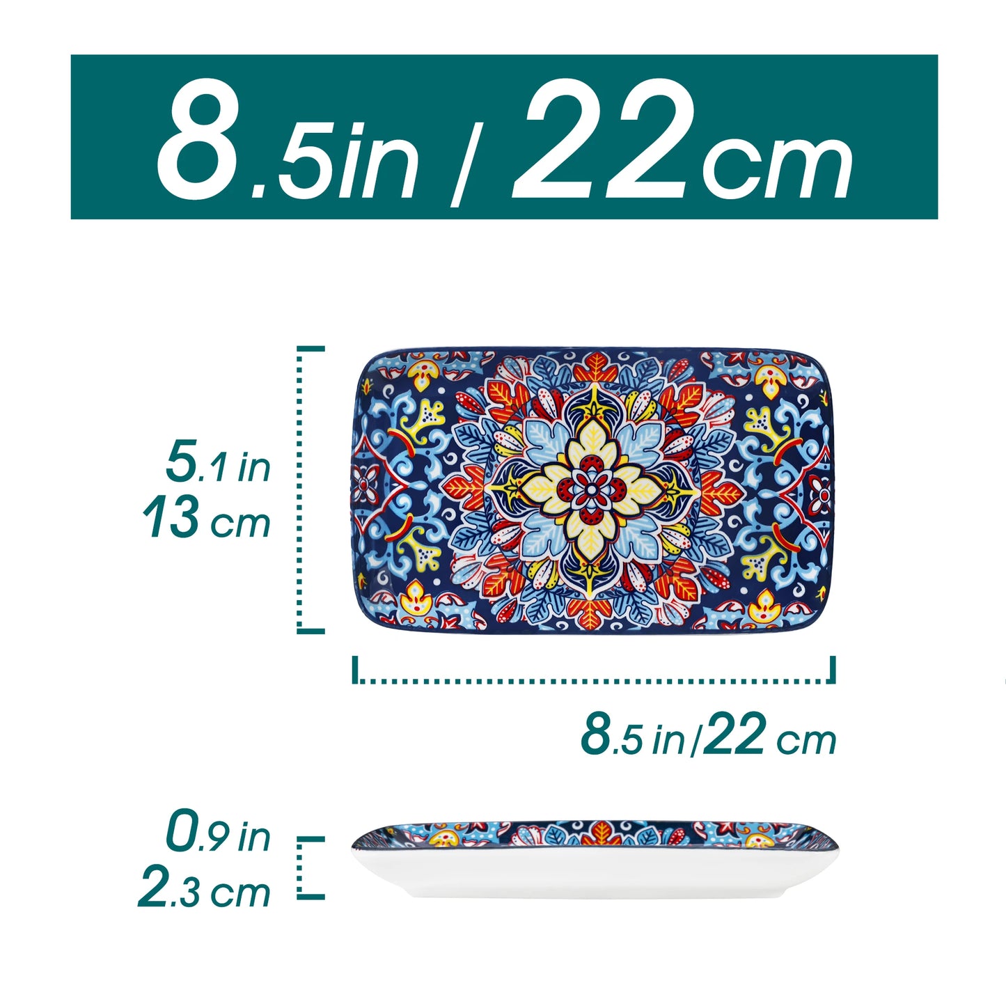 Porcelain Rectangular Serving Plates Bohemian 8.5