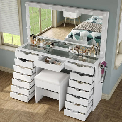 Vanity Desk with Mirror and Lights
