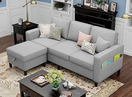 Convertible 3 Seater L Shaped Couch with Storage Ottoman
