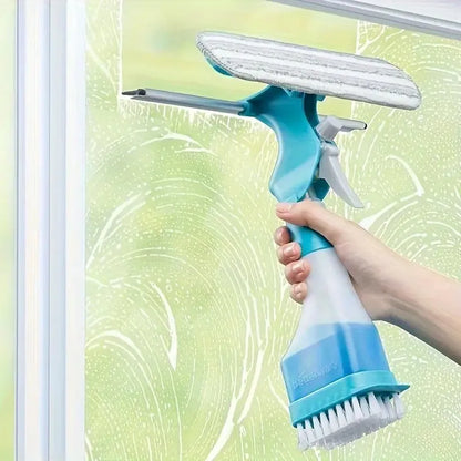 1pc 4 In 1 Multifunctional Glass Wiper With Spray Bottle, Scraper, Scrub Brush, And Creative Cleaning Brush For Floor Wall Tile