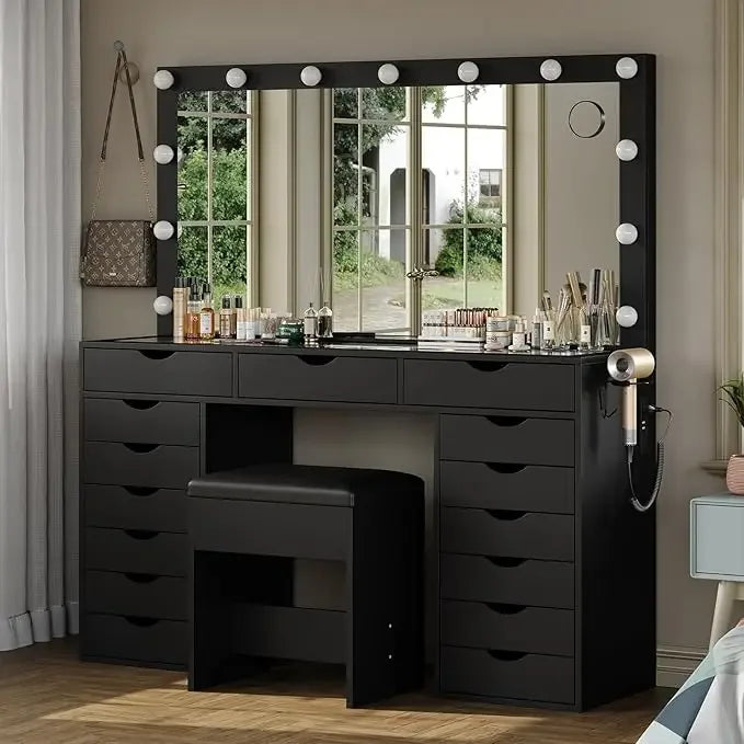 Vanity Desk with Mirror and Lights