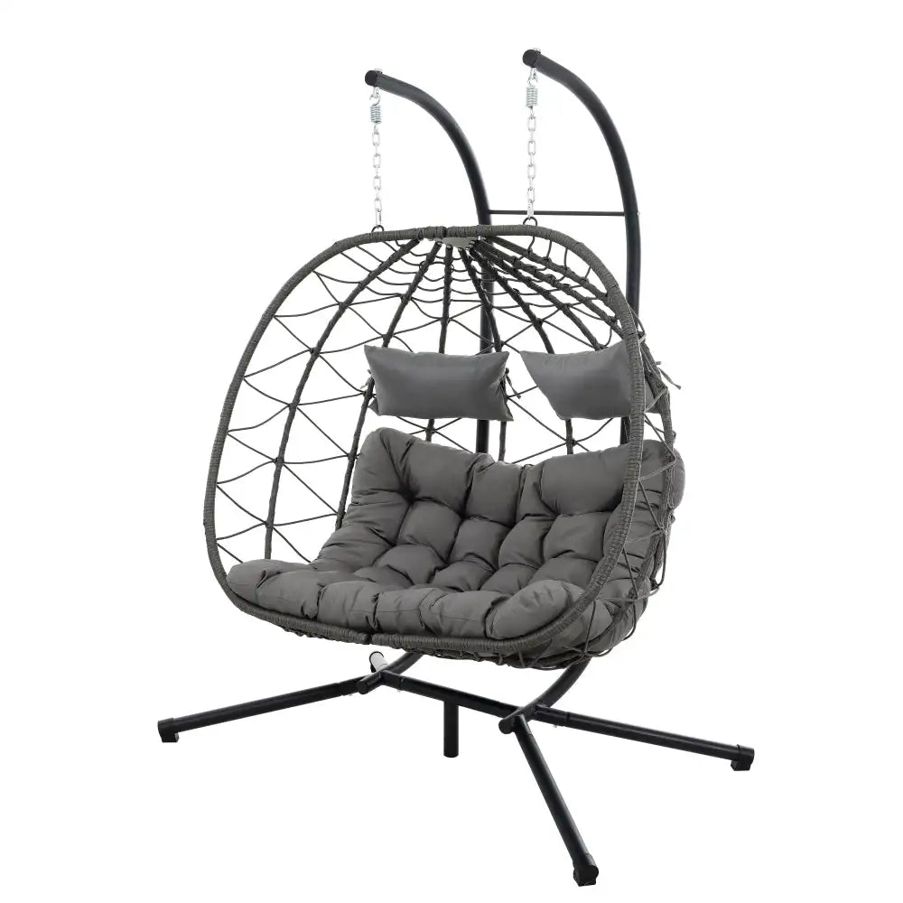 2 Persons Egg Chair with Stand Indoor Outdoor Swing Chair Patio Wicker Hanging Egg Chair Hanging Basket Chair with Stand for Bed