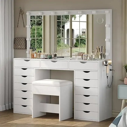 Vanity Desk with Mirror and Lights