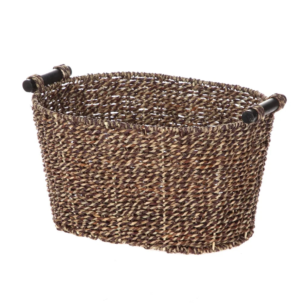 Oval Seagrass Storage Basket with Wooden Handles