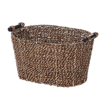Oval Seagrass Storage Basket with Wooden Handles