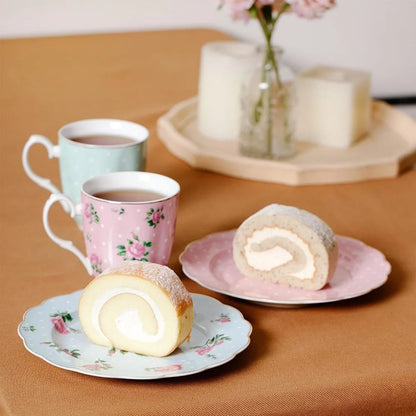 Porcelain Floral Plates, Set of 8