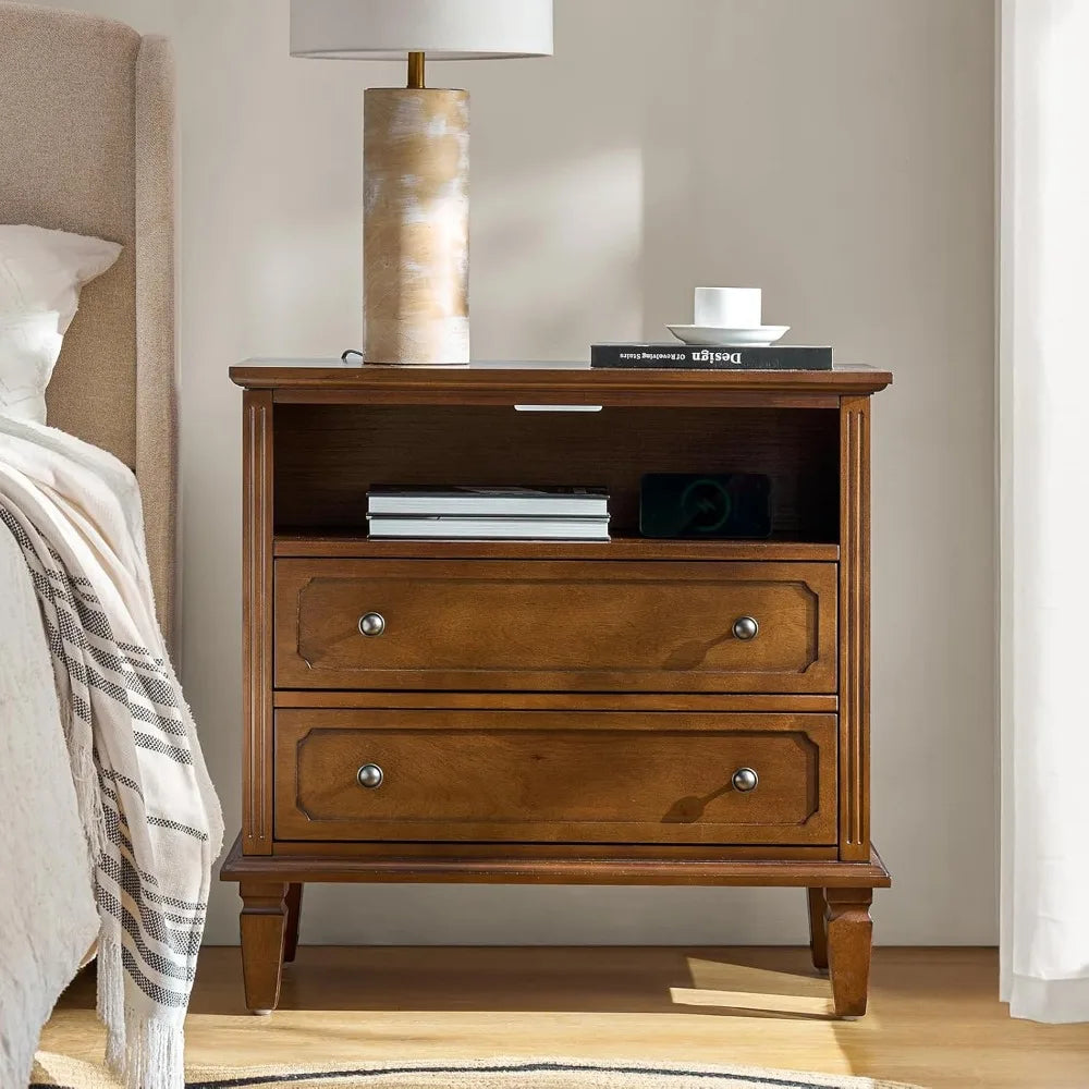 Rustic Bedside Table with Wireless Charge