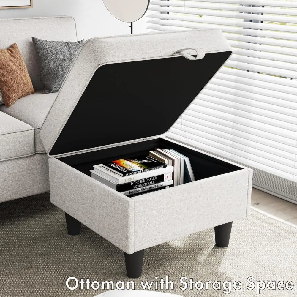 Convertible 3 Seater L Shaped Couch with Storage Ottoman
