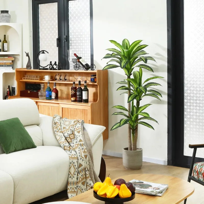 Fake Dracaena Tree in Black Plastic Pot