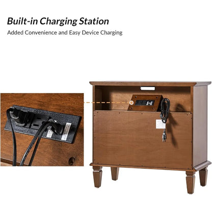 Rustic Bedside Table with Wireless Charge