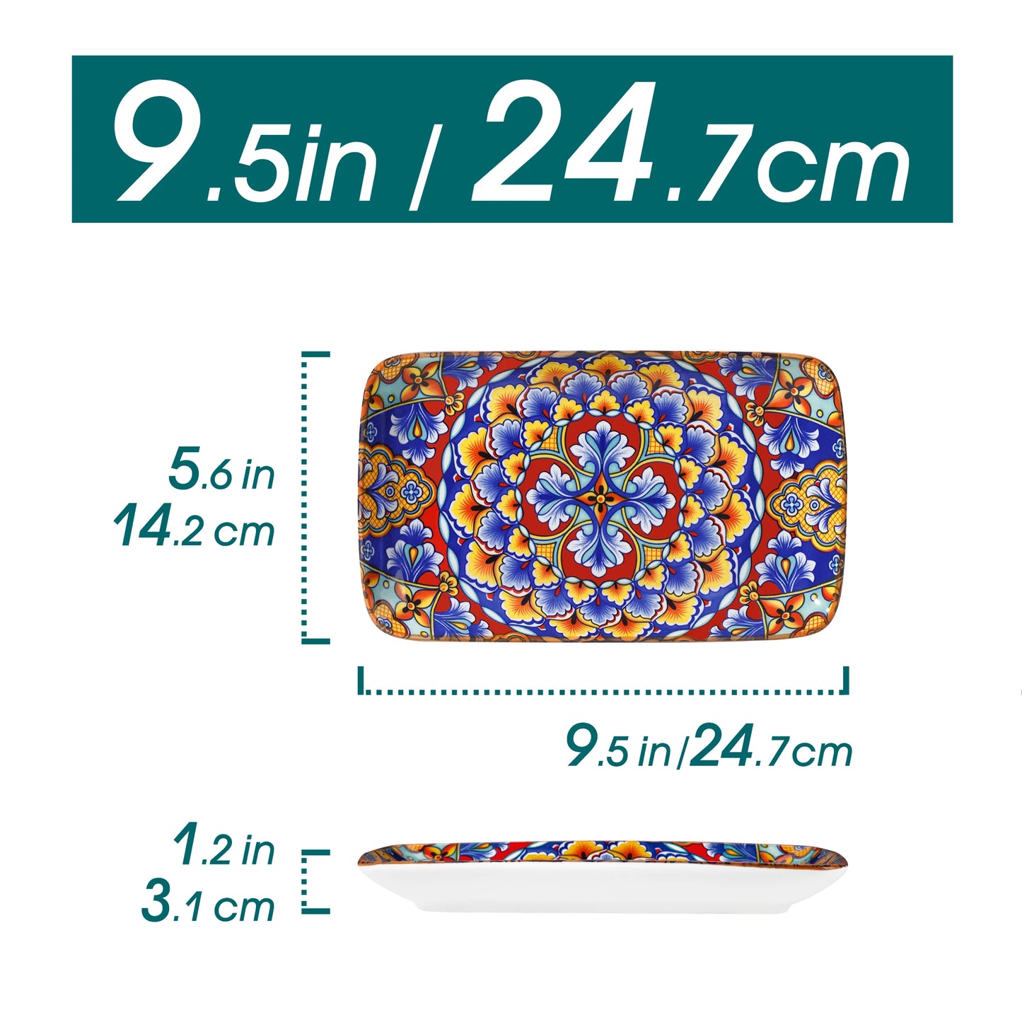 Porcelain Rectangular Serving Plates Bohemian 8.5