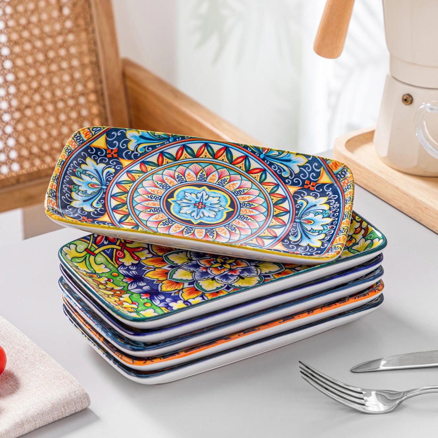 Porcelain Rectangular Serving Plates Bohemian 8.5