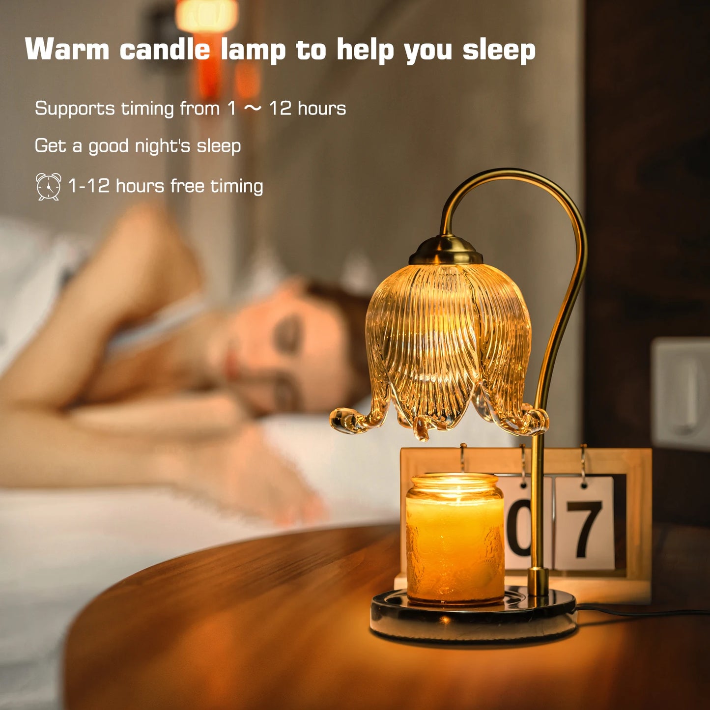 Tulip Flower Warm Candle Lamp French Retro Bedroom Bedside Lamp Fireless Fragrance Atmosphere Table Lamp