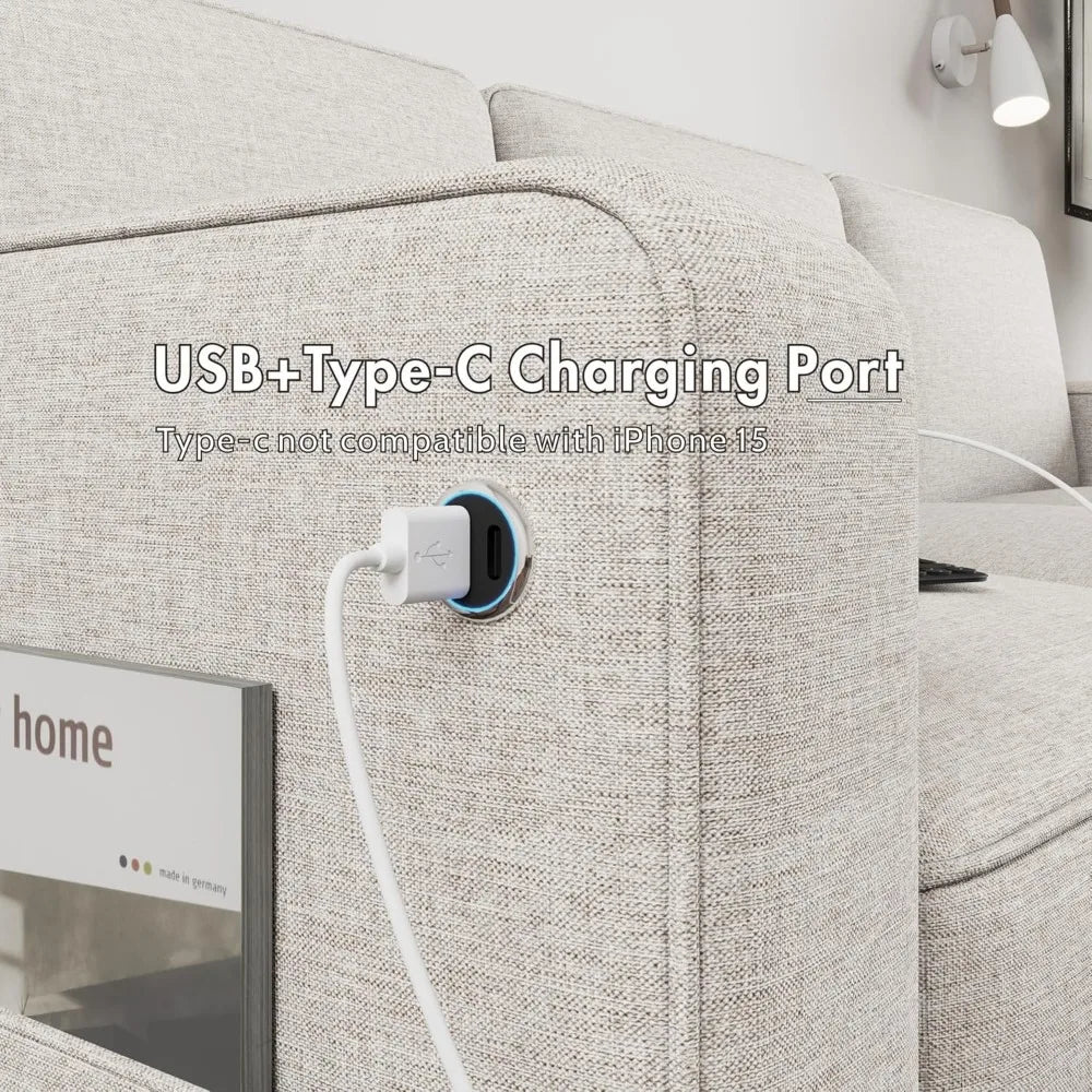 Convertible 3 Seater L Shaped Couch with Storage Ottoman