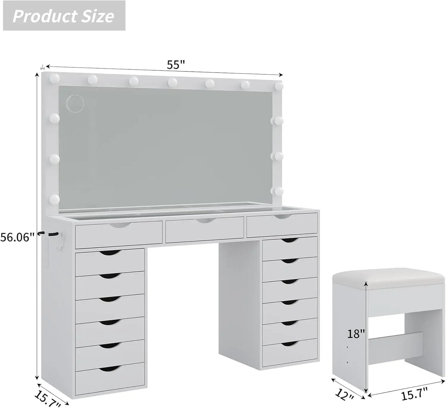 Vanity Desk with Mirror and Lights