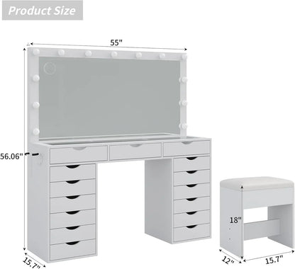 Vanity Desk with Mirror and Lights