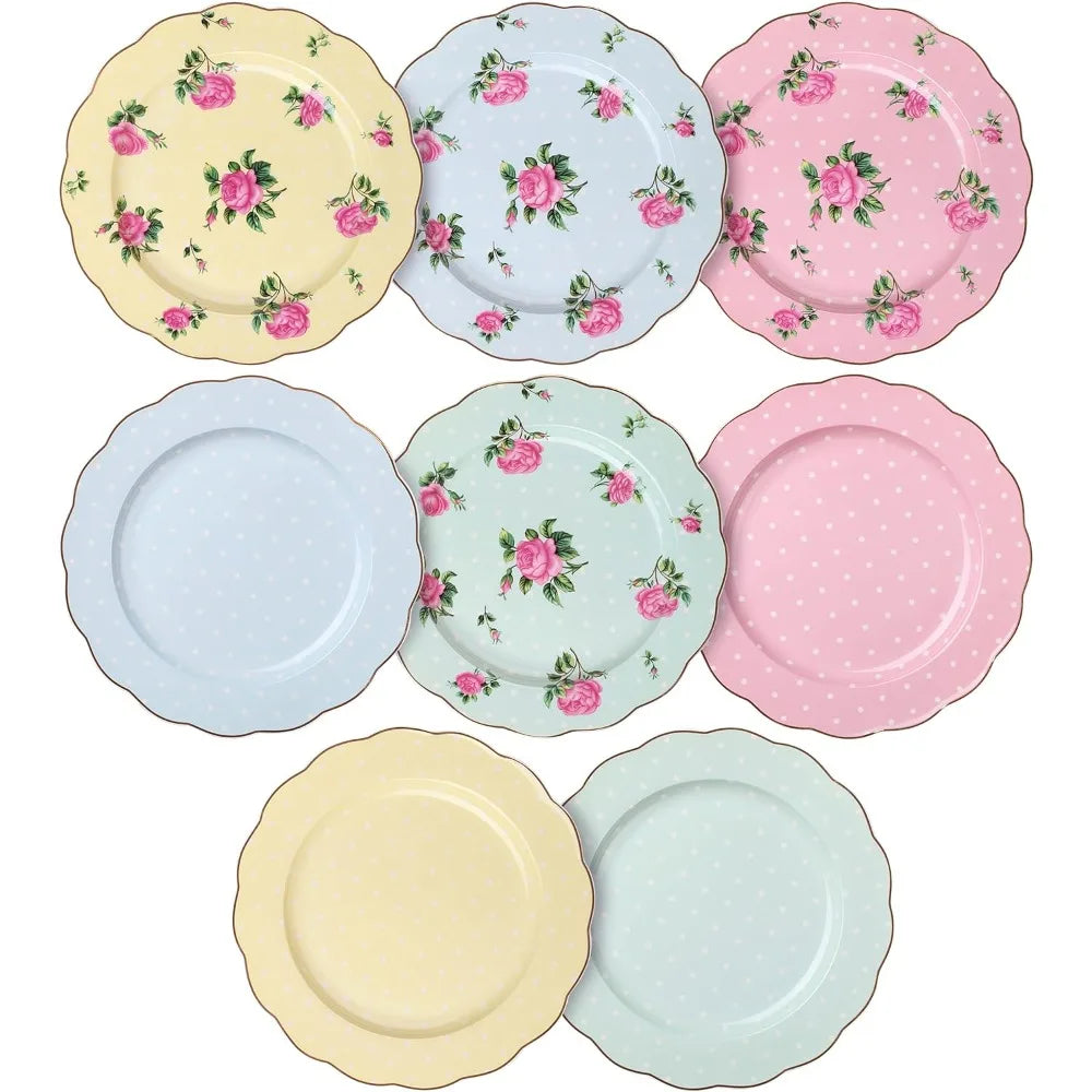 Porcelain Floral Plates, Set of 8