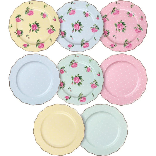 Porcelain Floral Plates, Set of 8