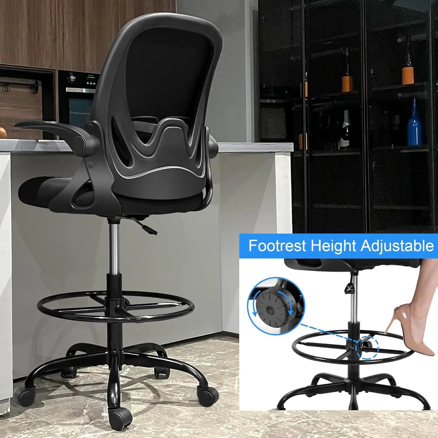 Tall Office Chair with Flip-up Armrests