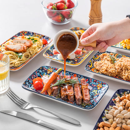 Porcelain Rectangular Serving Plates Bohemian 8.5