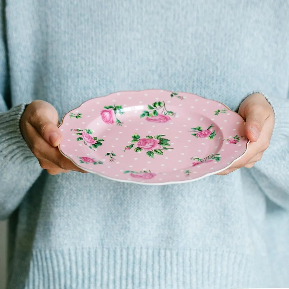 Porcelain Floral Plates, Set of 8
