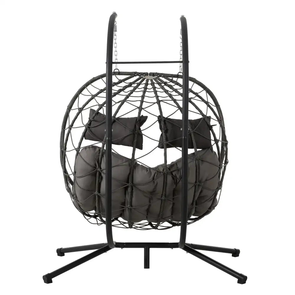2 Persons Egg Chair with Stand Indoor Outdoor Swing Chair Patio Wicker Hanging Egg Chair Hanging Basket Chair with Stand for Bed