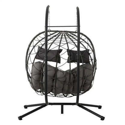 2 Persons Egg Chair with Stand Indoor Outdoor Swing Chair Patio Wicker Hanging Egg Chair Hanging Basket Chair with Stand for Bed