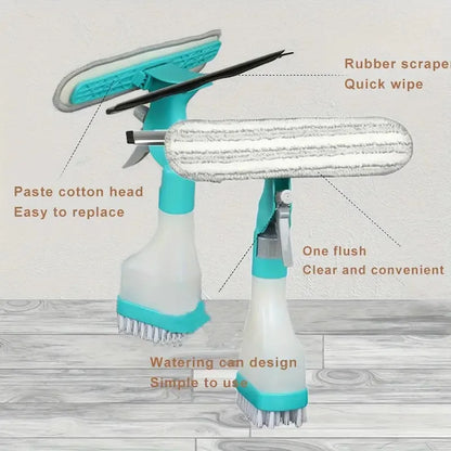1pc 4 In 1 Multifunctional Glass Wiper With Spray Bottle, Scraper, Scrub Brush, And Creative Cleaning Brush For Floor Wall Tile