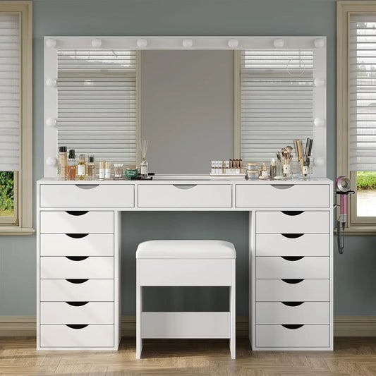 Vanity Desk with Mirror and Lights